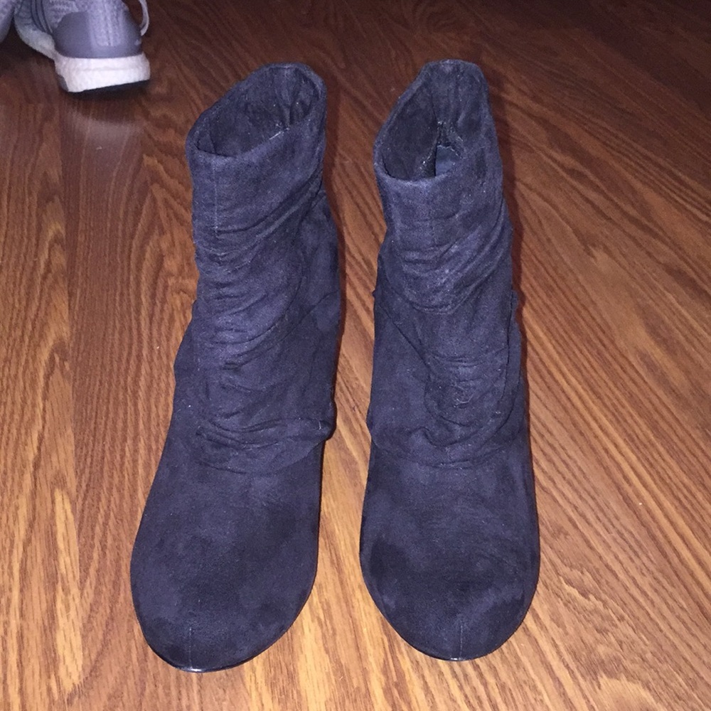 Black suede scrunched ankle booties